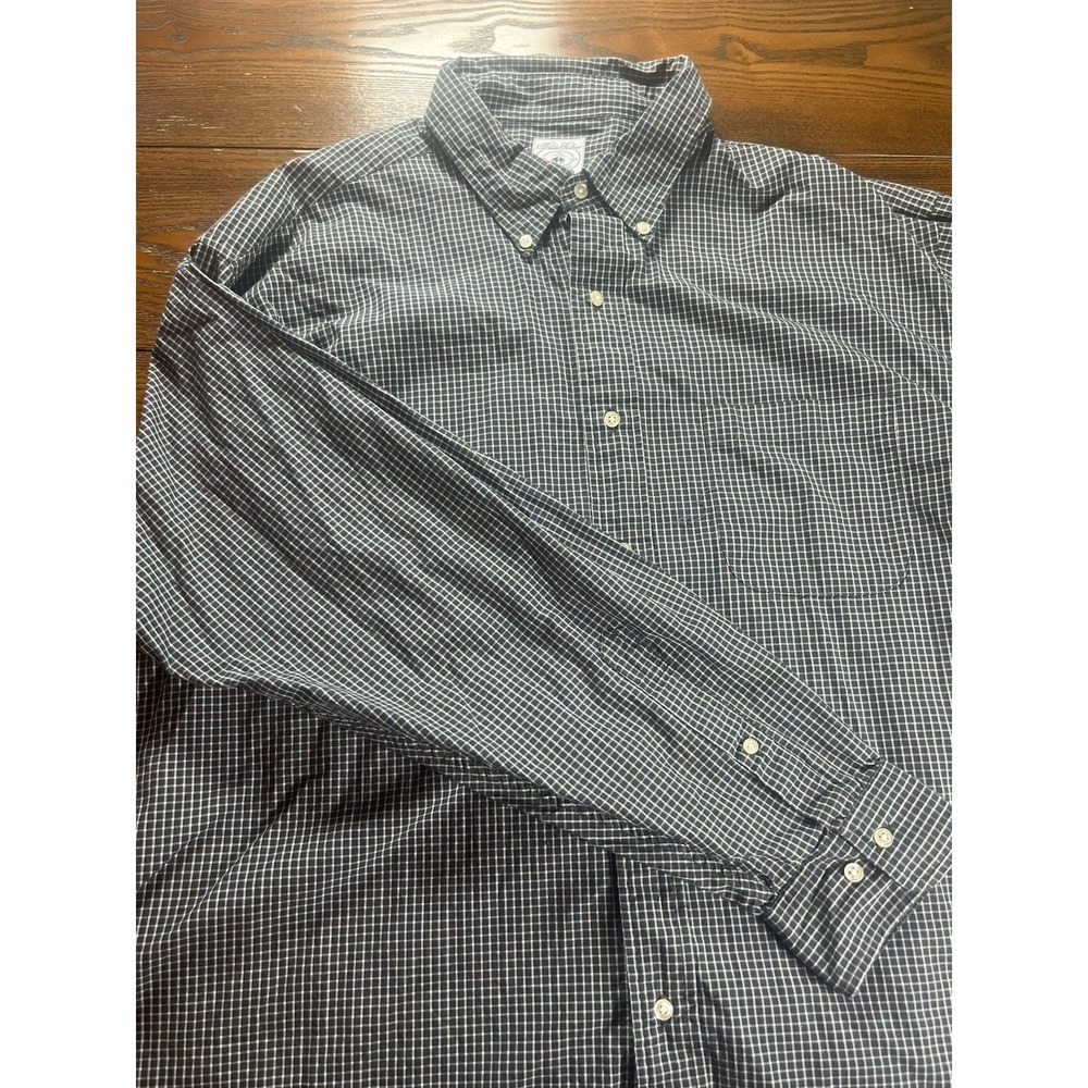 Brooks Brothers Sports Shirt XL Blue White Micro Check Button Up Long Sleeve EUC
